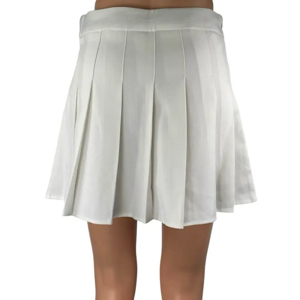 Fashion Women's White Pleated A Line Preppy High Waisted Mini Skirt Size M